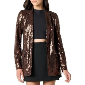 The Drop Women’s Blake Long Sequin Blazer – Chocolate | Size XL